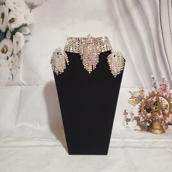 RHINESTONE JELWERY SET EARRINGS/NECKLACE VINTAGE - Picture 4 of 6